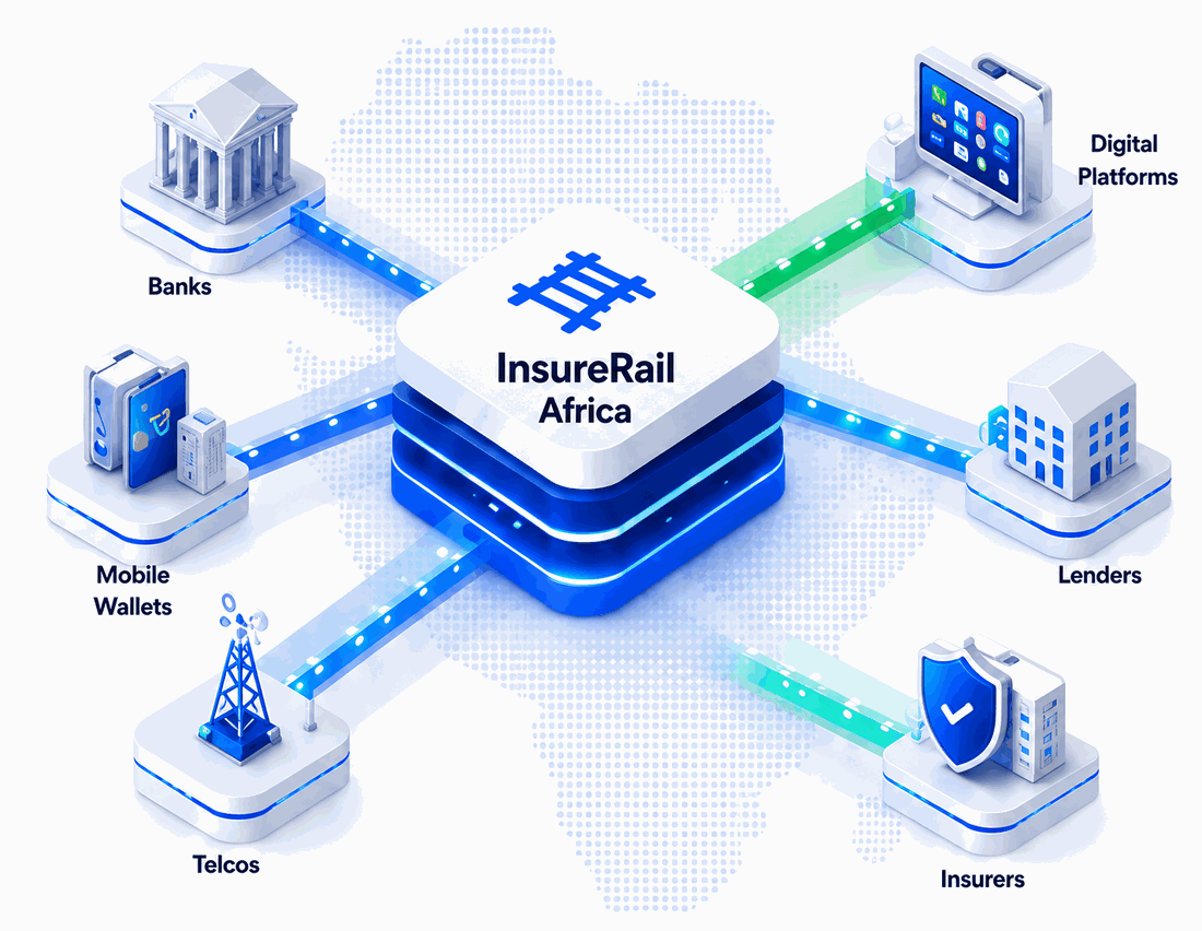 InsureRail Africa connecting banks, telcos, mobile wallets, lenders, insurers and digital platforms across Africa